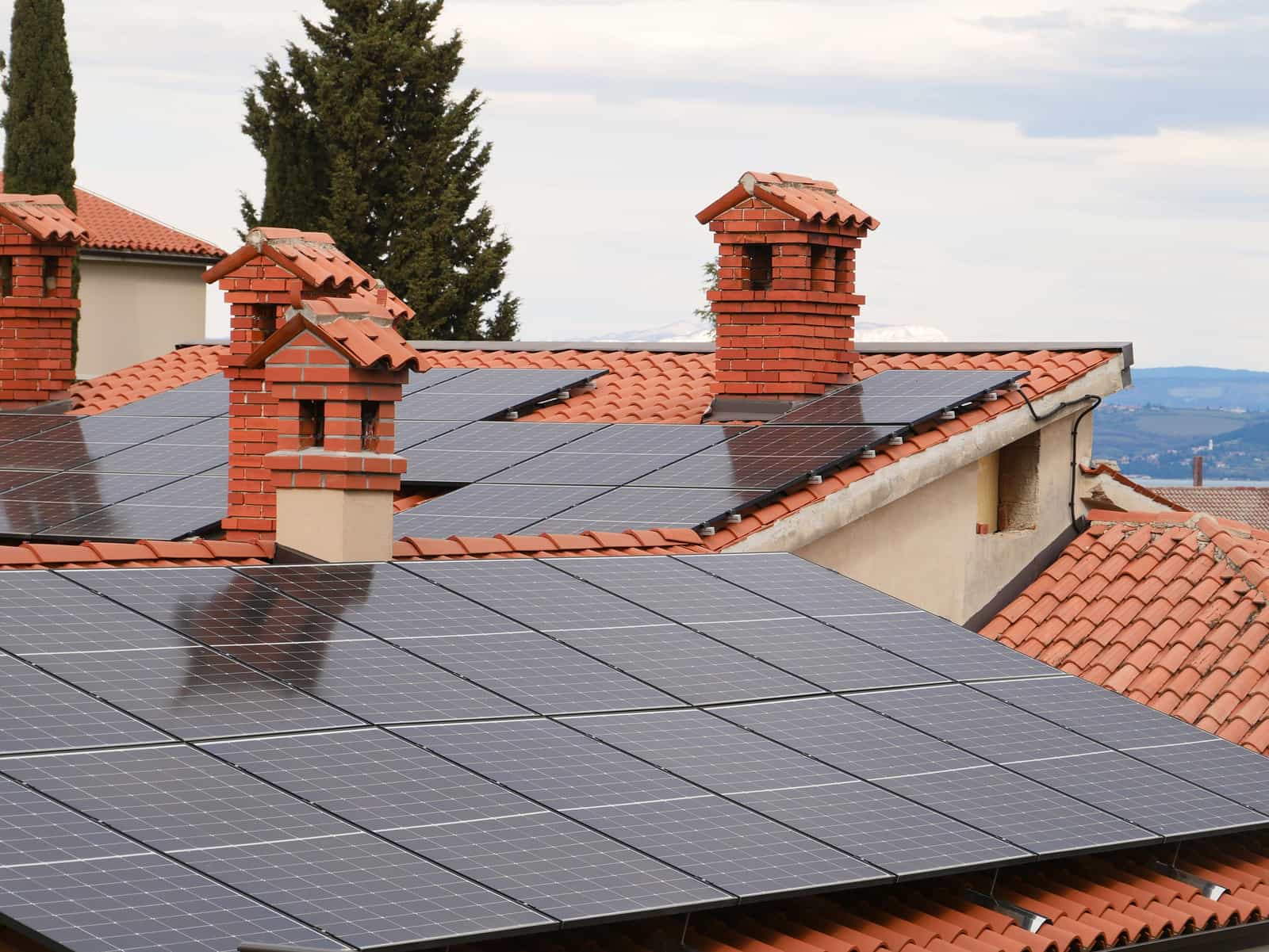 Solar panels installed on a house roof