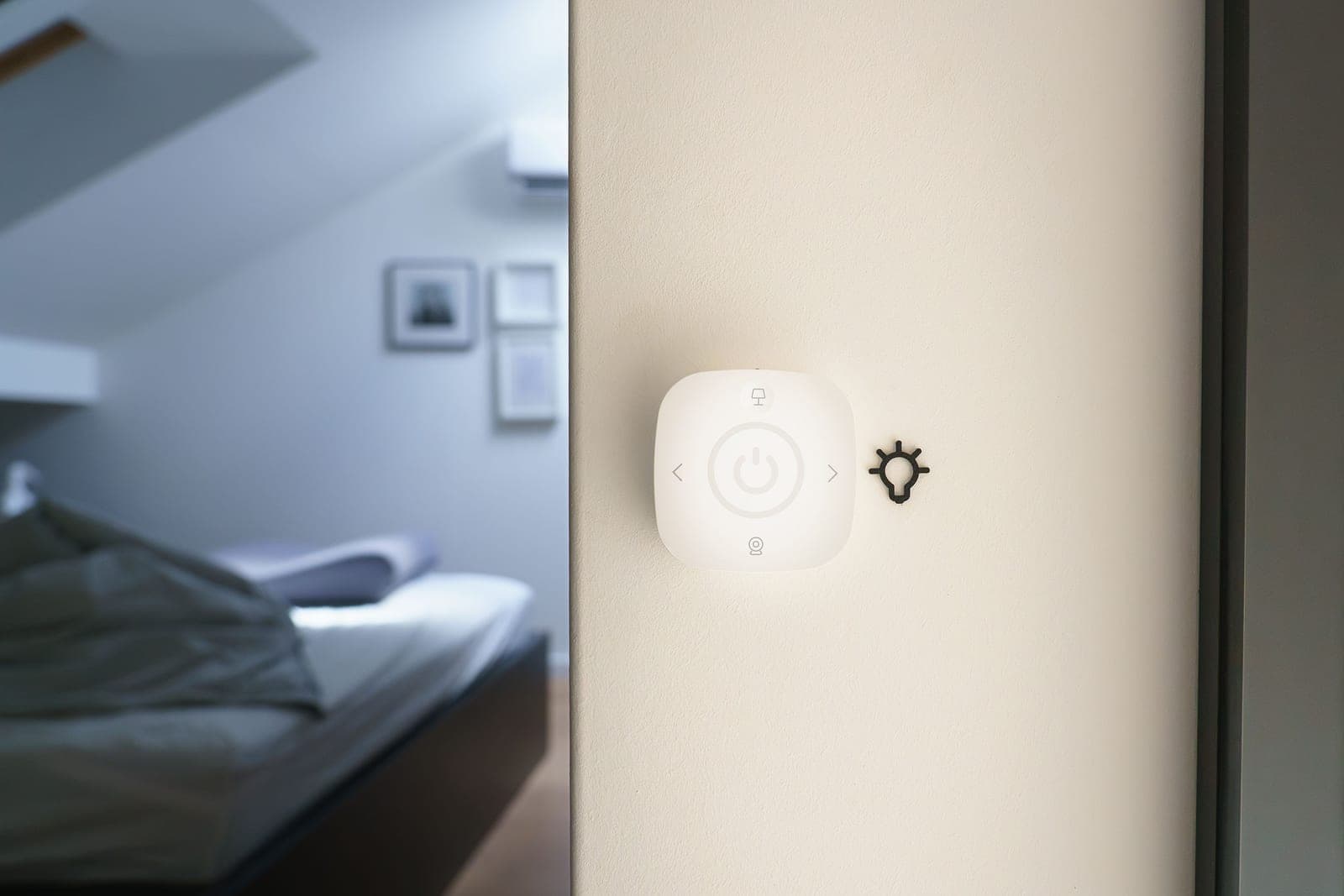 A smart home control panel mounted on a wall