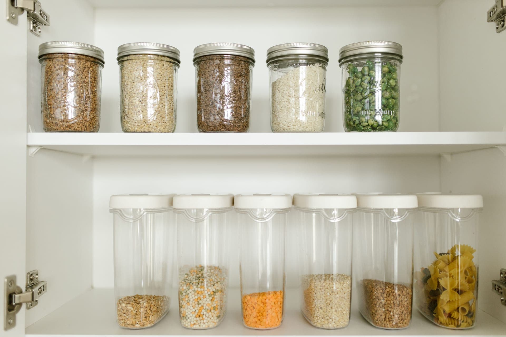 Containers neatly arranged on storage shelves